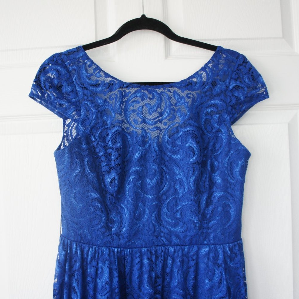 Marina Bright Blue Lace Dress Size 8 with belt - Picture 4 of 16